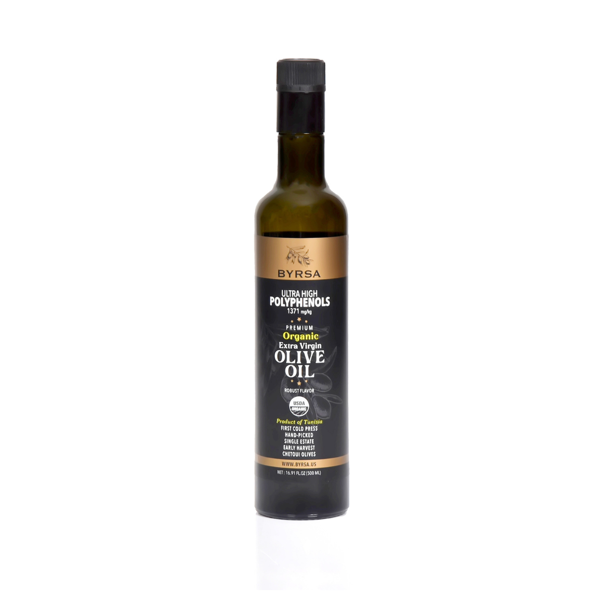 BYRSA Chetoui Ultra High Polyphenol 1371mg/KG Organic Extra Virgin Olive Oil 500ml