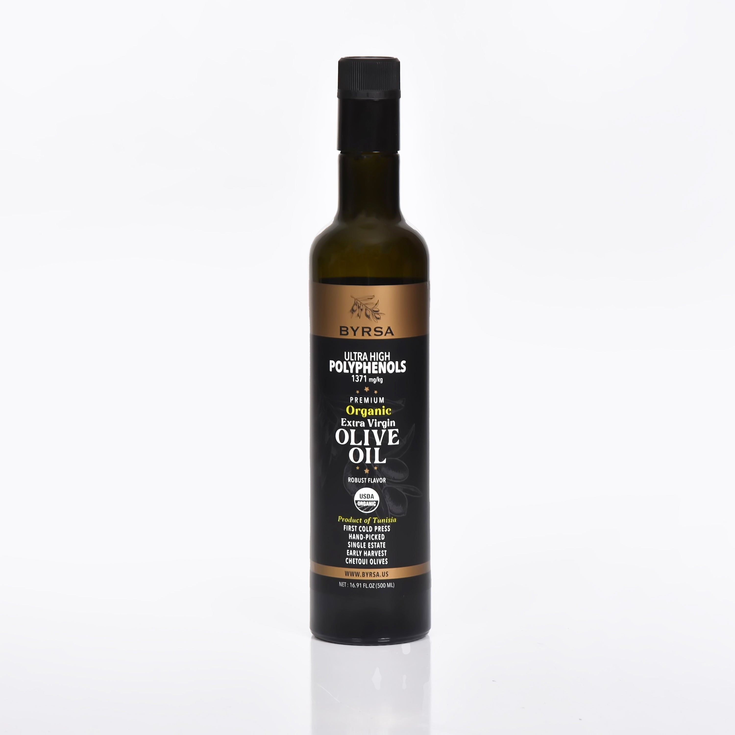 BYRSA Chetoui Ultra High Polyphenol 1371mg/KG Organic Extra Virgin Olive Oil 500ml