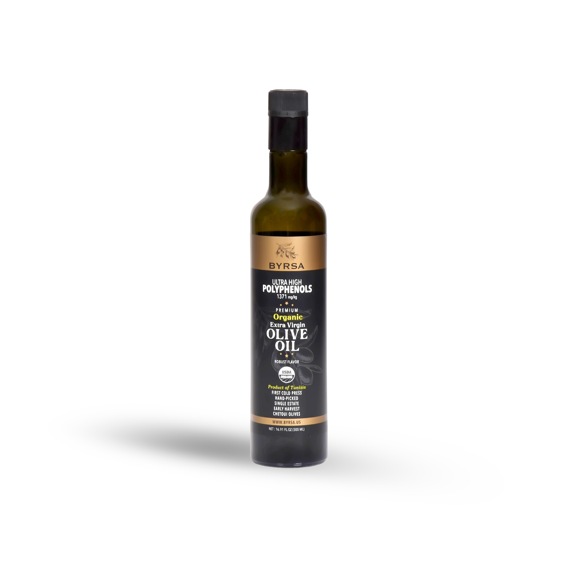 BYRSA Chetoui Ultra High Polyphenol 1371mg/KG Organic Extra Virgin Olive Oil 500ml