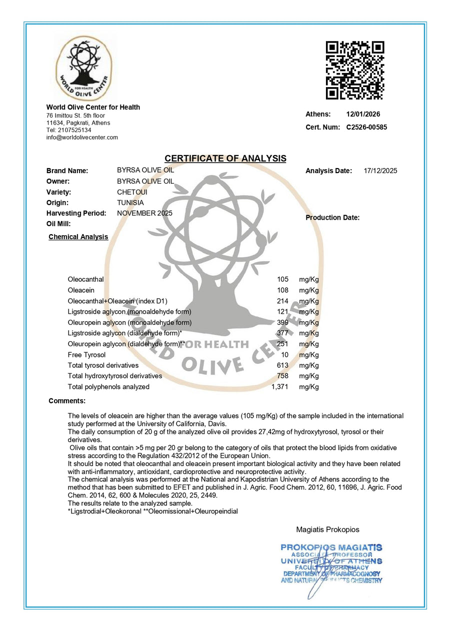 BYRSA Chetoui laboratory analysis certificate