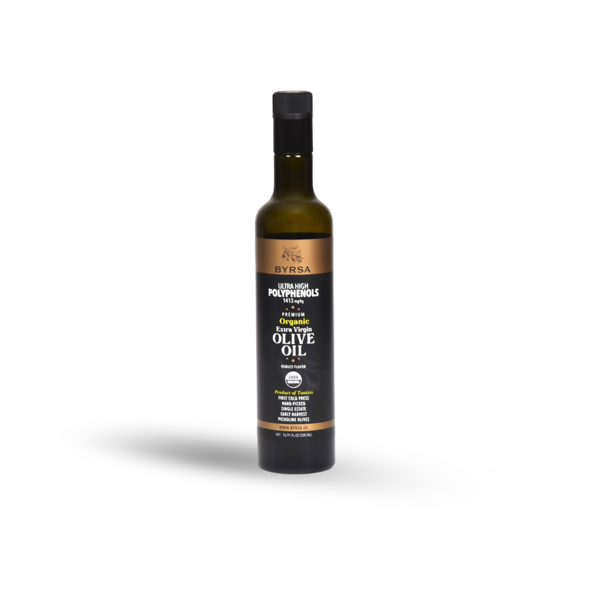 BYRSA Picholine Ultra High Polyphenol 1413mg/KG Organic Extra Virgin Olive Oil 500ml
